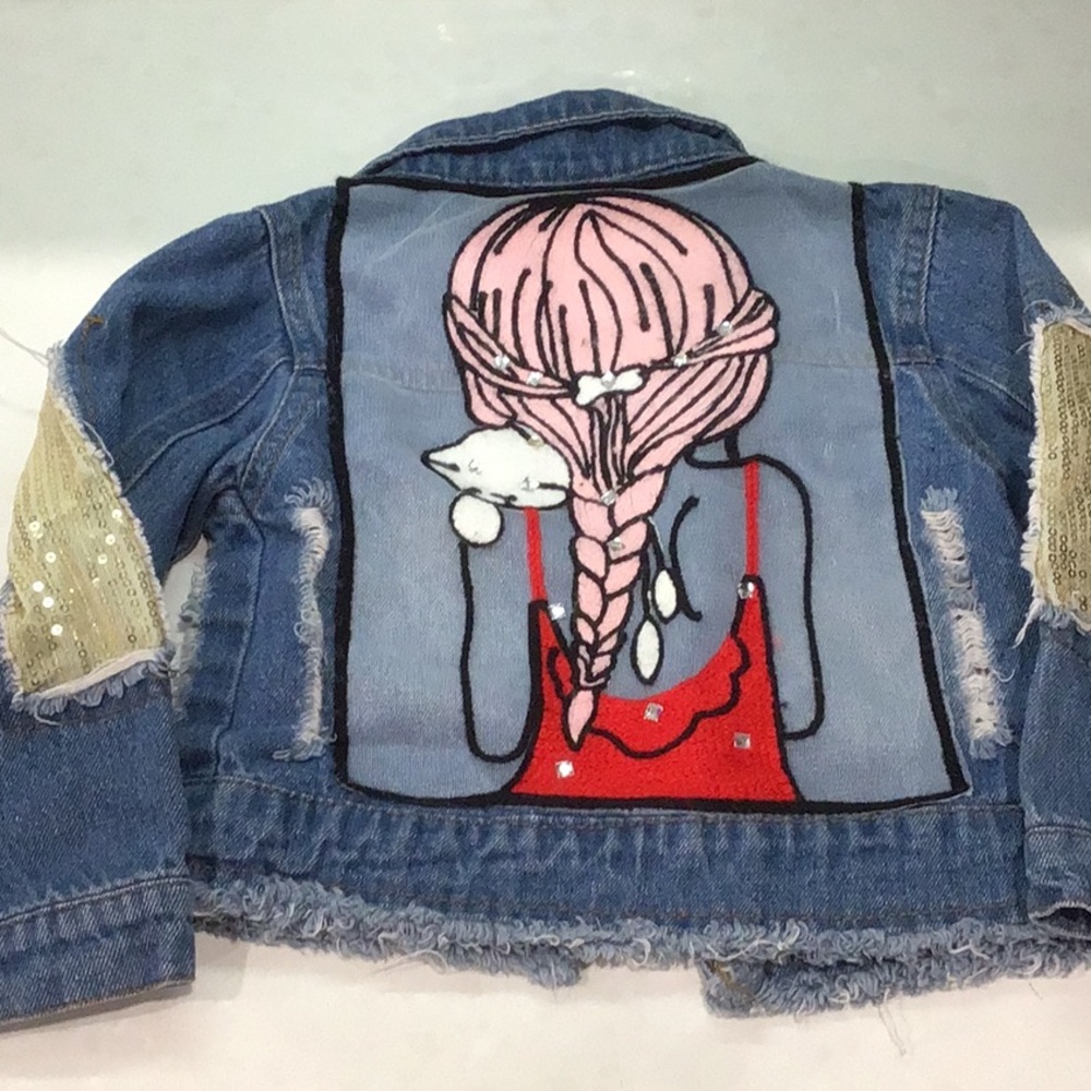 Kids Denim Jacket with Sequin Patches